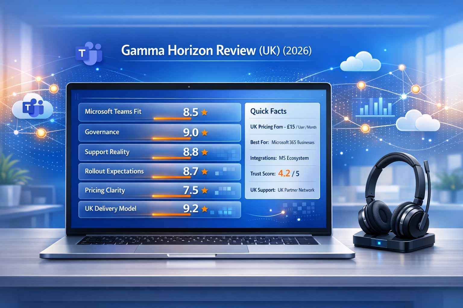 Comprehensive review of Gamma Horizon for UK business, focusing on Microsoft 365 integration, partner-led support models, and £15 starting price.