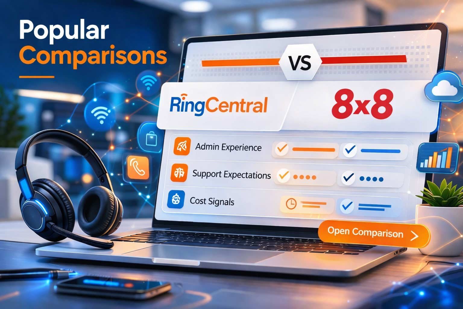 Technical comparison of RingCentral vs 8x8 for UK business, evaluating admin experience, support expectations, and international calling cost signals.