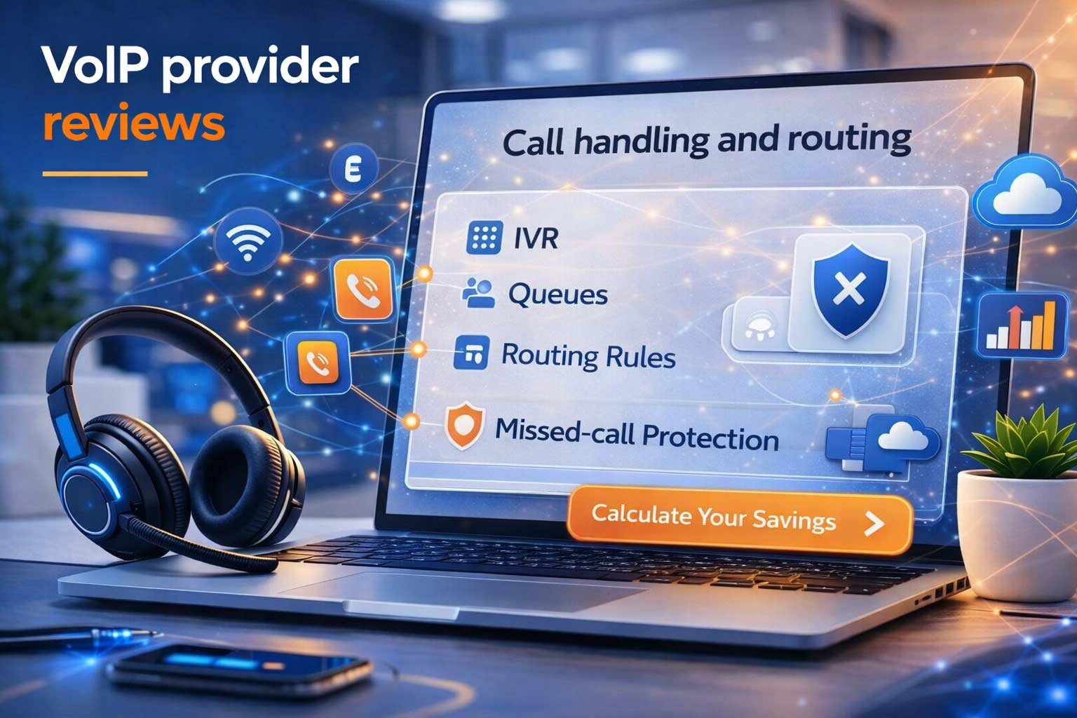 A technical overview of VoIP call handling features including IVR, call queues, intelligent routing rules, and missed-call protection for UK business phone systems.