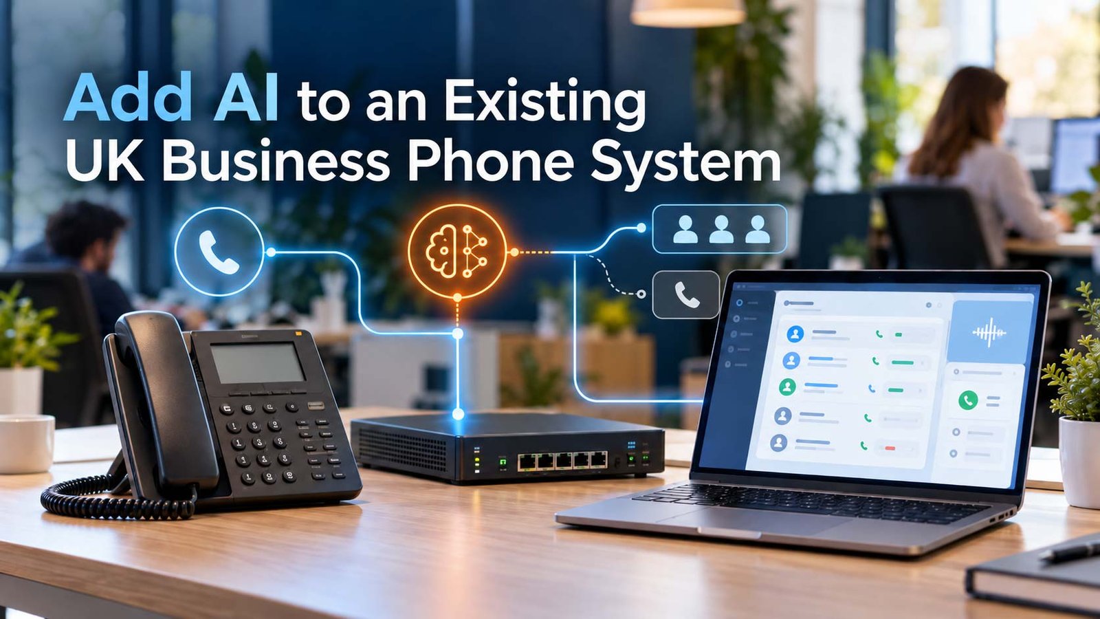 Existing UK business telephone system adding an AI answering route while retaining the business number and staff fallback